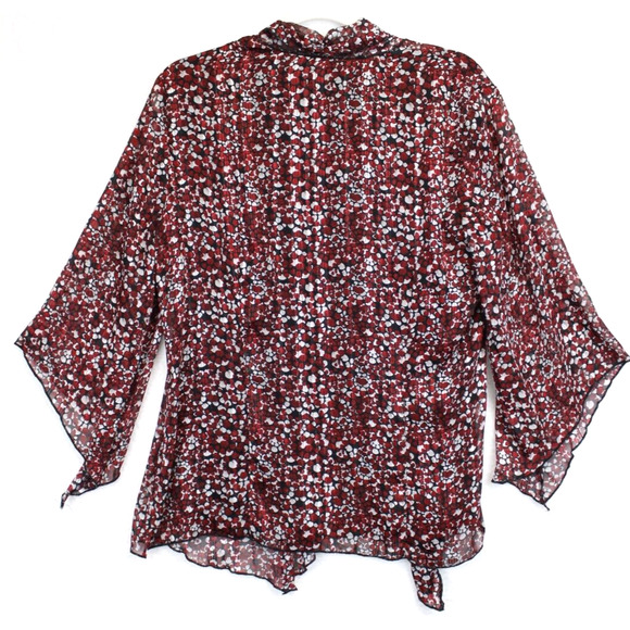 Sara Michelle Metallic Bell Sleeves Blouse Under Tank Women L Boho Black Red - Picture 2 of 10